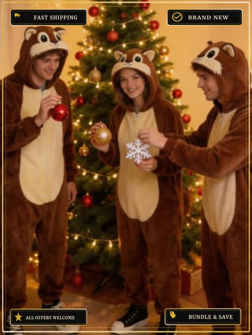 Squirrel Onesie Adult Unisex Flannel Animal Costume Halloween Cosplay - Picture 3 of 6